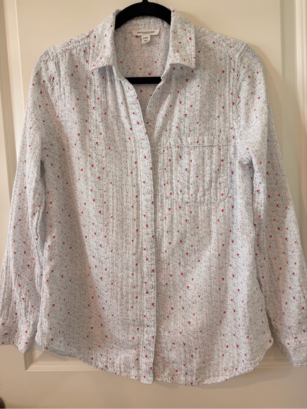 beachlunchlounge Light Blue Button-Down with Red Floral Print